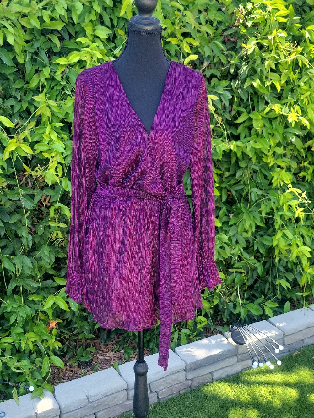Lulu's Deep Purple Shiny Shorts Romper L